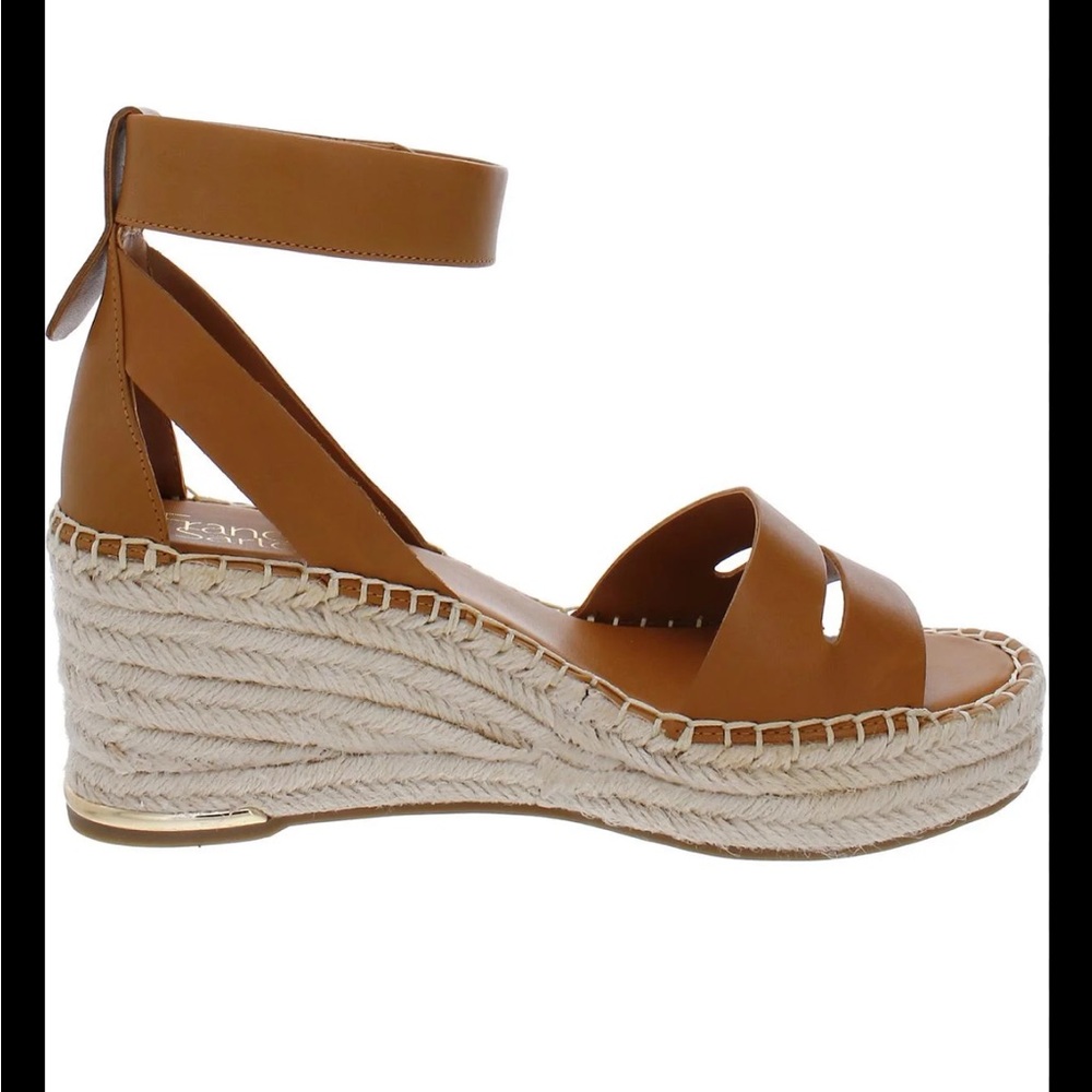 Franco Sarto Women's Callia Leather Ankle Strap Wedge Sandals Cognac NEW - Picture 2 of 7